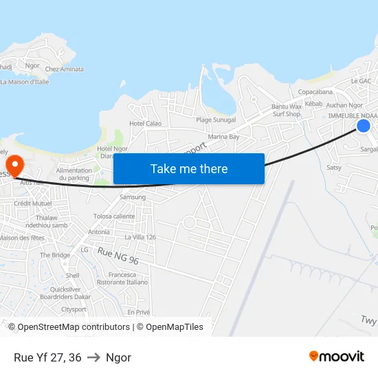 Rue Yf 27, 36 to Ngor map