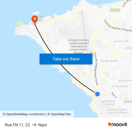 Rue FN 11, 22 to Ngor map