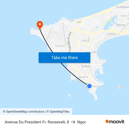 Avenue Du President Fr. Roosevelt, 8 to Ngor map