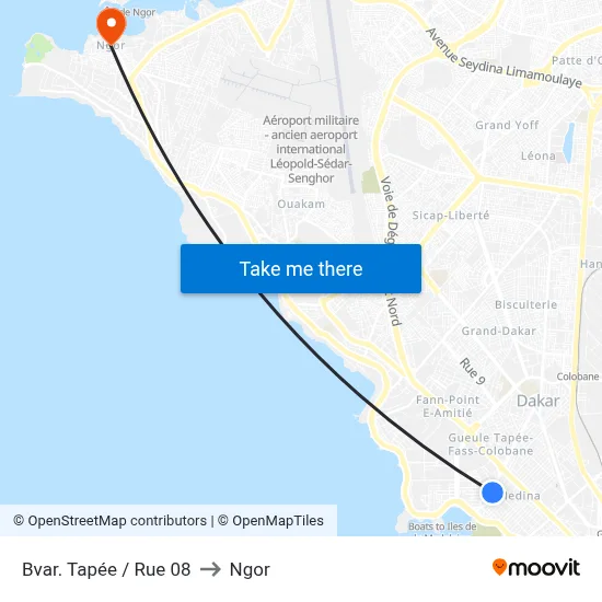 Bvar. Tapée / Rue 08 to Ngor map