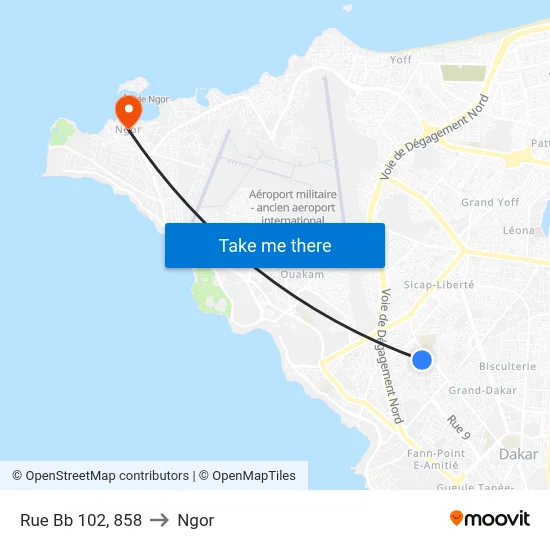 Rue Bb 102, 858 to Ngor map