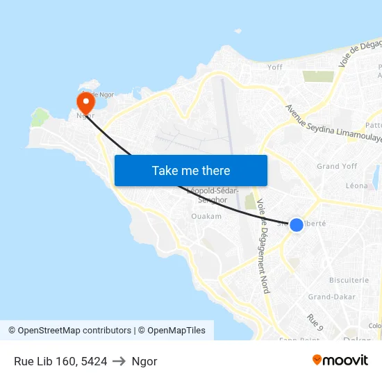 Rue Lib 160, 5424 to Ngor map