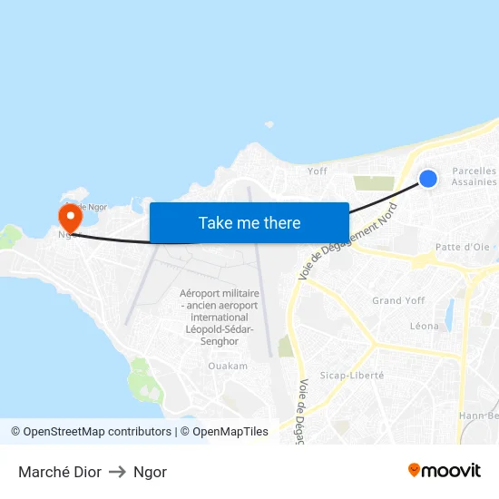 Marché Dior to Ngor map