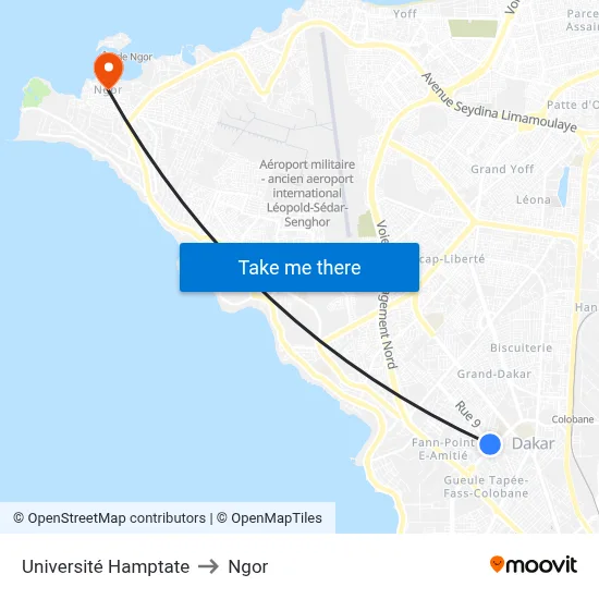 Université Hamptate to Ngor map