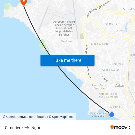 Cimetiére to Ngor map