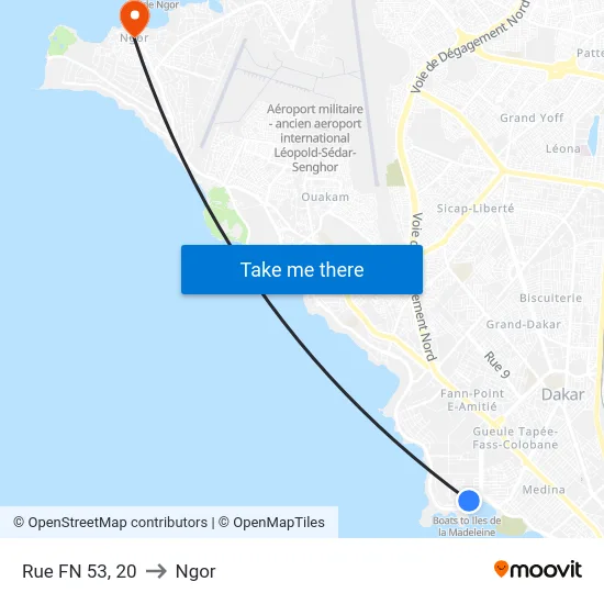 Rue FN 53, 20 to Ngor map