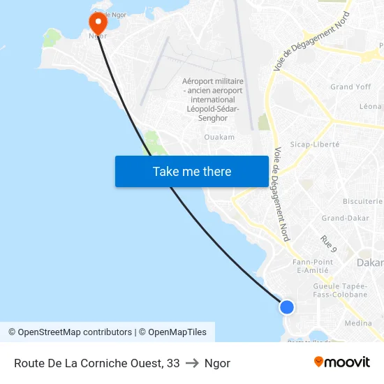 Route De La Corniche Ouest, 33 to Ngor map