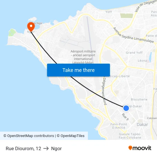 Rue Diourom, 12 to Ngor map