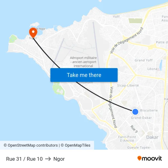 Rue 31 / Rue 10 to Ngor map