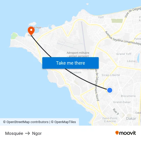 Mosquée to Ngor map
