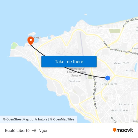 Ecolé Liberté to Ngor map