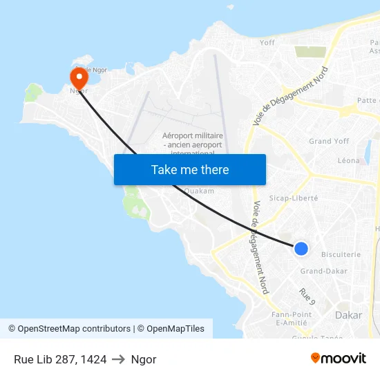Rue Lib 287, 1424 to Ngor map