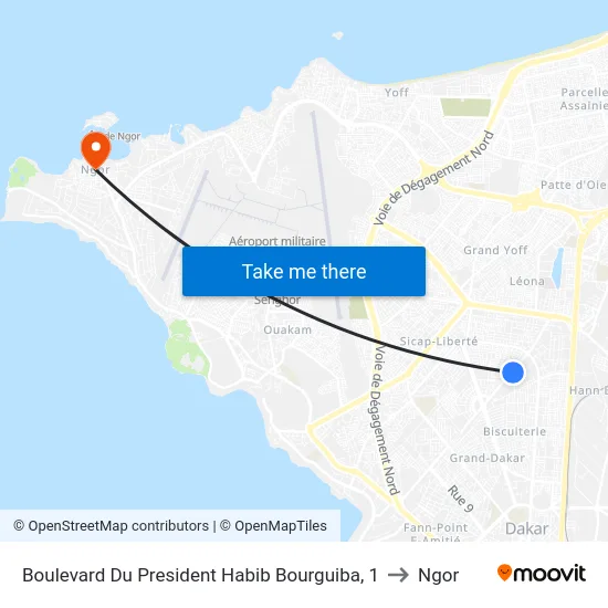 Boulevard Du President Habib Bourguiba, 1 to Ngor map