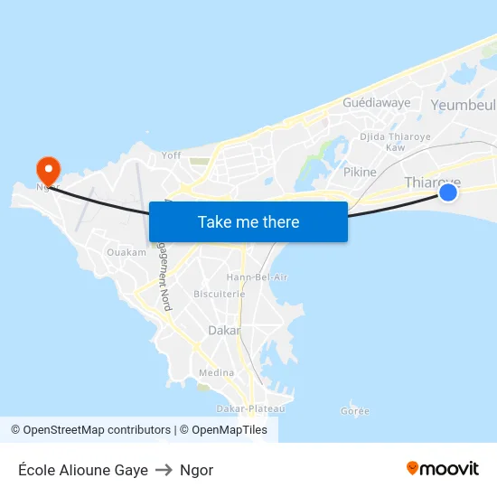 École Alioune Gaye to Ngor map