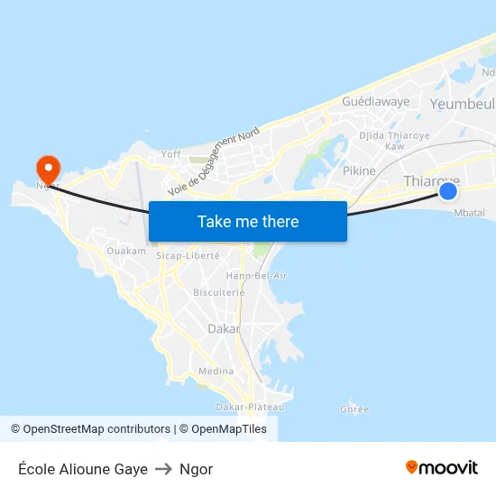 École Alioune Gaye to Ngor map