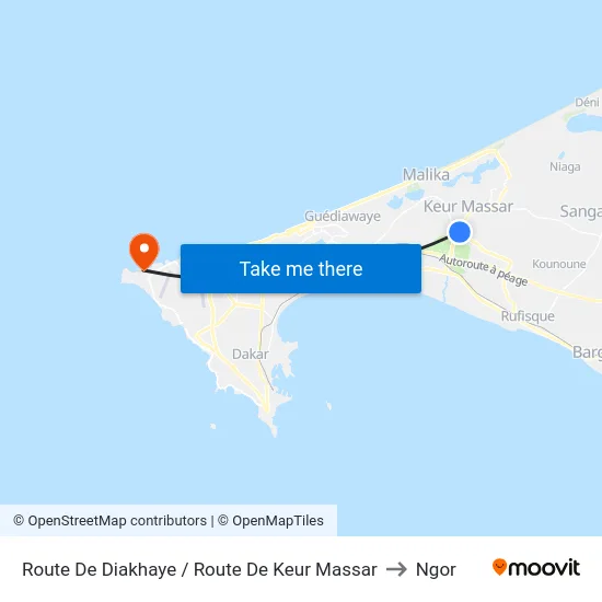 Route De Diakhaye / Route De Keur Massar to Ngor map