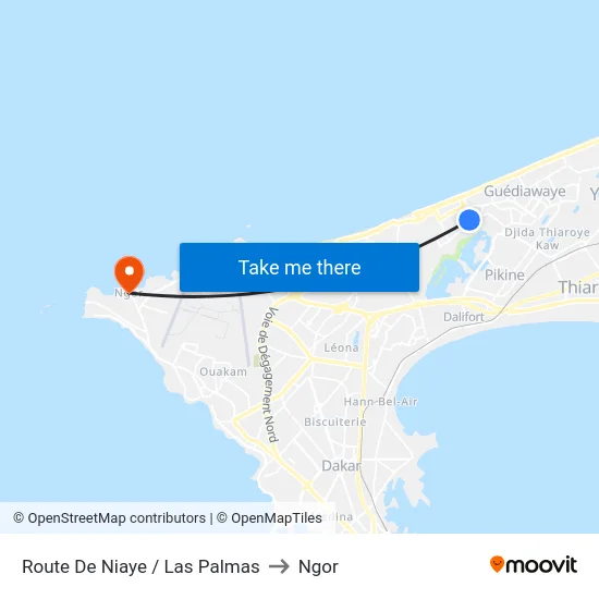 Route De Niaye / Las Palmas to Ngor map