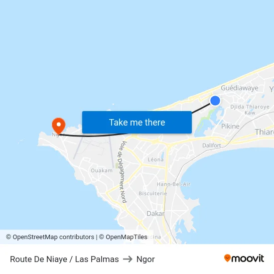 Route De Niaye / Las Palmas to Ngor map