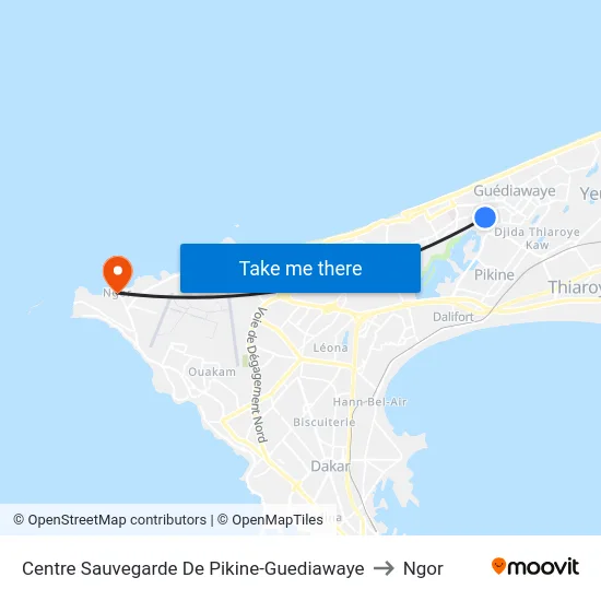 Centre Sauvegarde De Pikine-Guediawaye to Ngor map