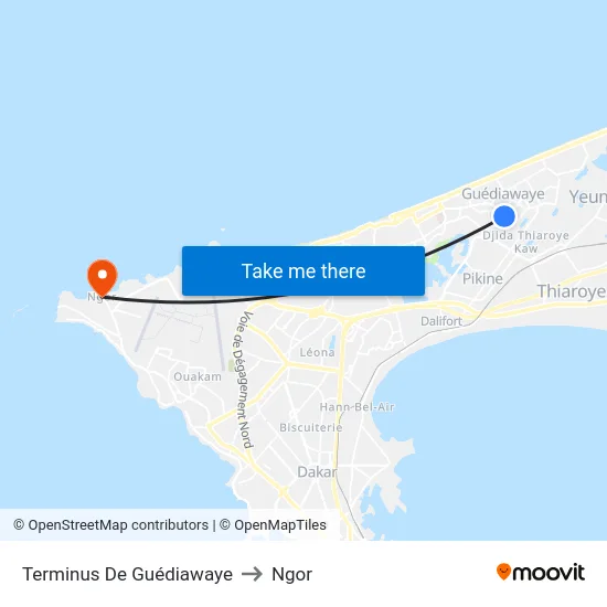 Terminus De Guédiawaye to Ngor map