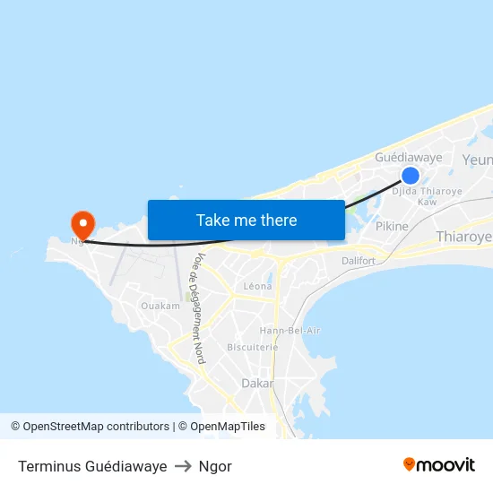 Terminus Guédiawaye to Ngor map