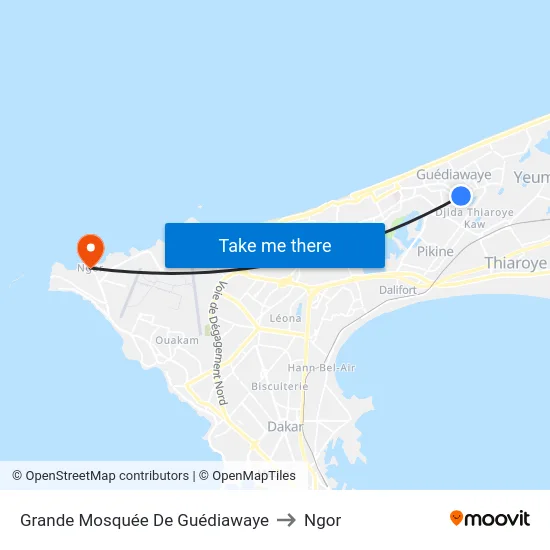 Grande Mosquée De Guédiawaye to Ngor map