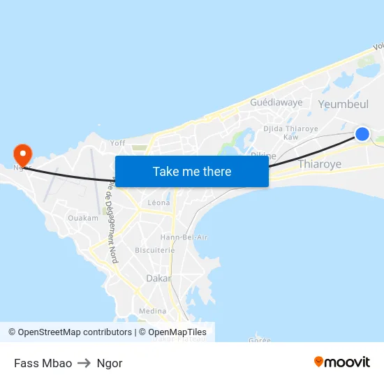 Fass Mbao to Ngor map