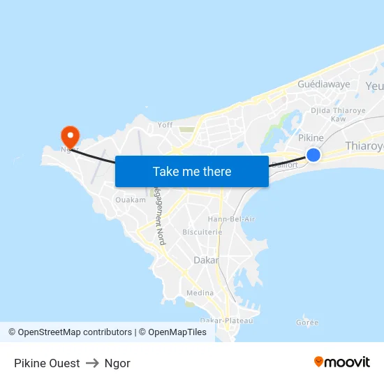 Pikine Ouest to Ngor map