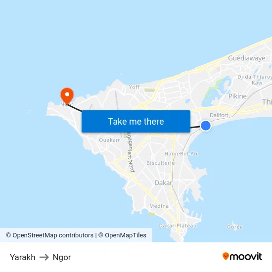 Yarakh to Ngor map