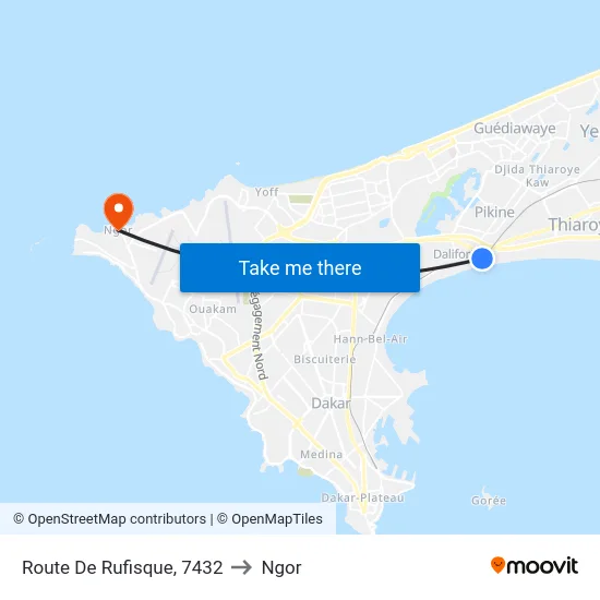 Route De Rufisque, 7432 to Ngor map