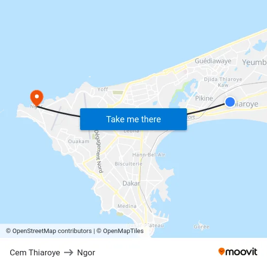 Cem Thiaroye to Ngor map