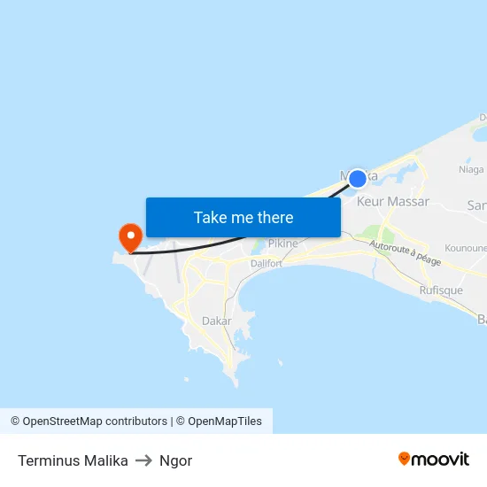 Terminus Malika to Ngor map