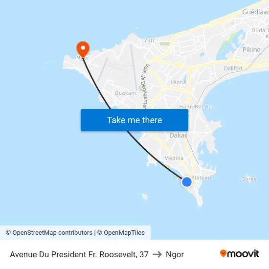 Avenue Du President Fr. Roosevelt, 37 to Ngor map