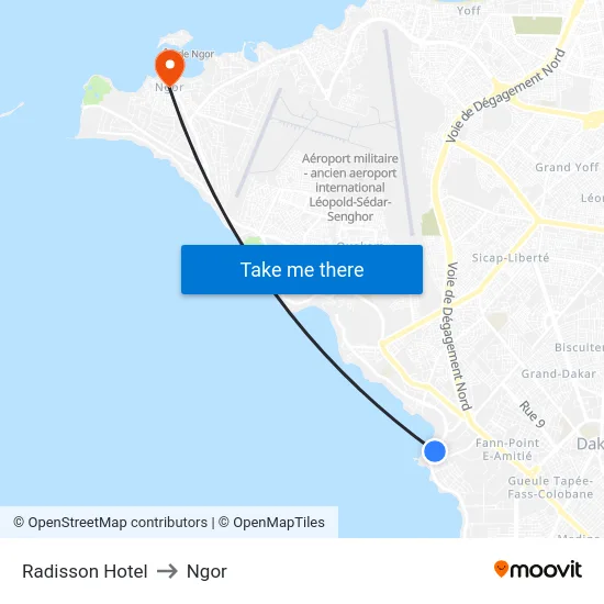 Radisson Hotel to Ngor map