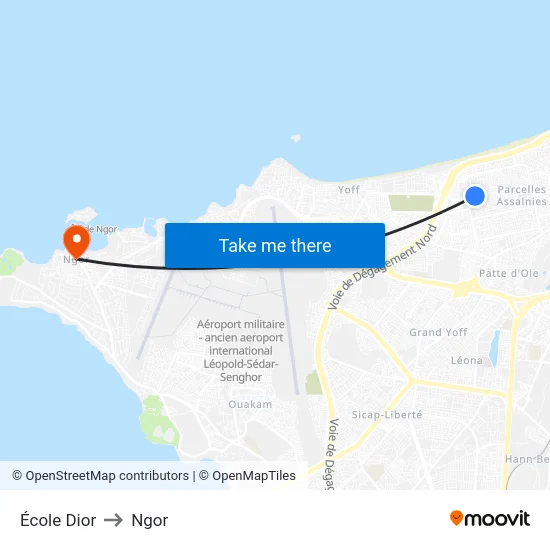 École Dior to Ngor map