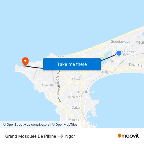 Grand Mosquée De Pikine to Ngor map