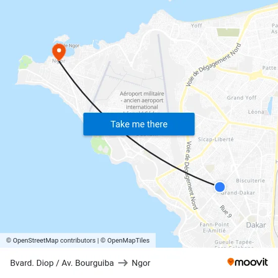 Bvard. Diop / Av. Bourguiba to Ngor map