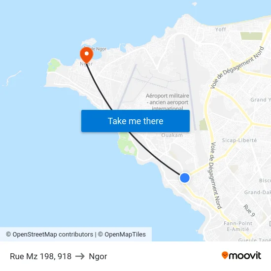 Rue Mz 198, 918 to Ngor map