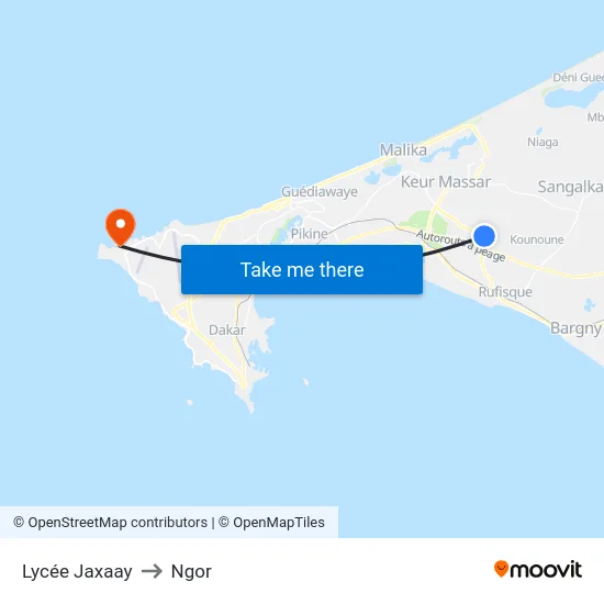 Lycée Jaxaay to Ngor map