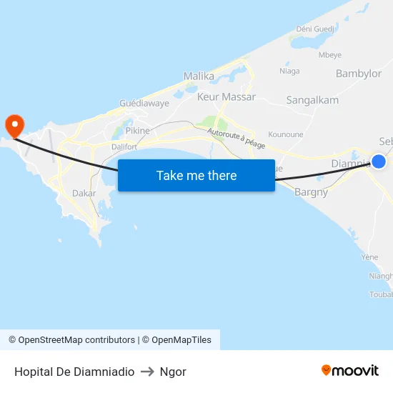 Hopital De Diamniadio to Ngor map