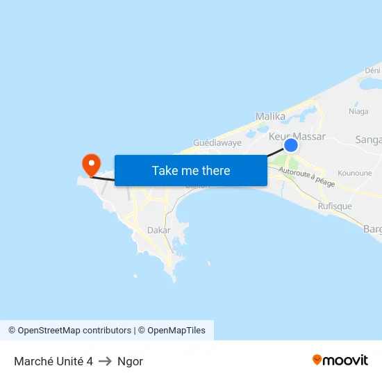 Marché Unité 4 to Ngor map