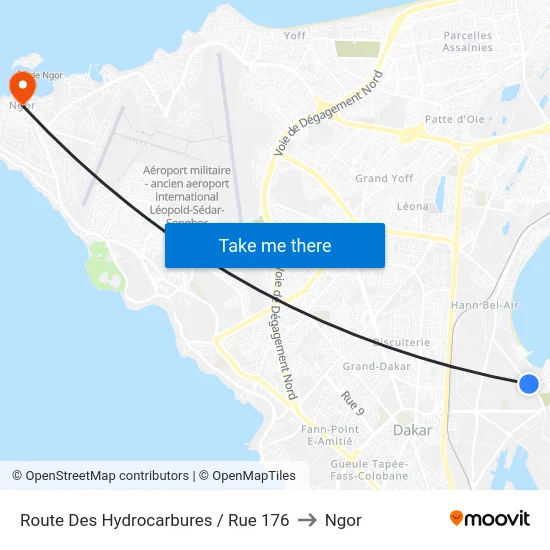 Route Des Hydrocarbures / Rue 176 to Ngor map