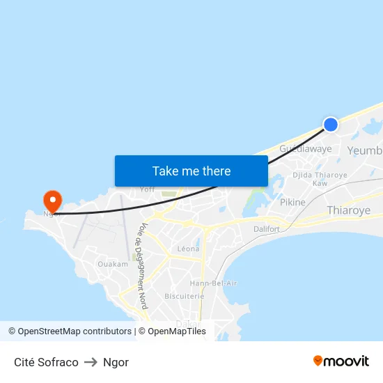 Cité Sofraco to Ngor map