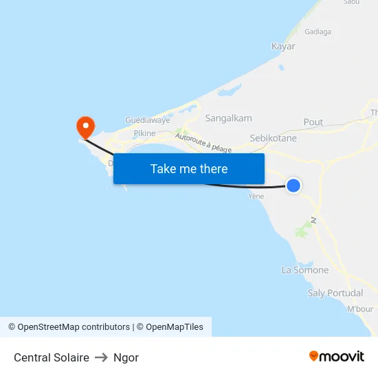 Central Solaire to Ngor map