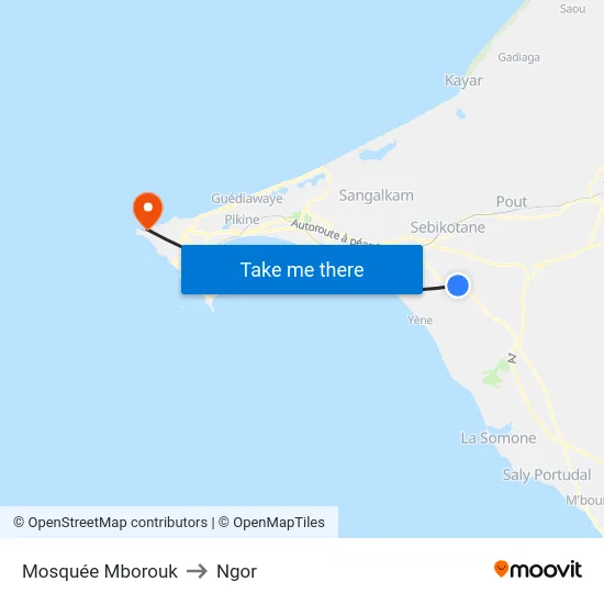 Mosquée Mborouk to Ngor map