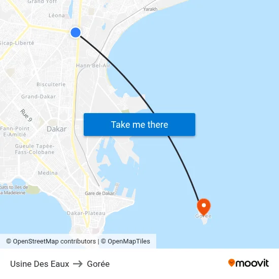 Usine Des Eaux to Gorée map