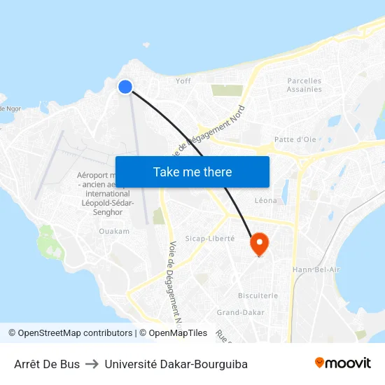 Arrêt De Bus to Université Dakar-Bourguiba map