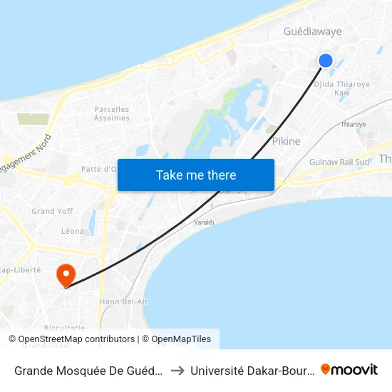 Grande Mosquée De Guédiawaye to Université Dakar-Bourguiba map