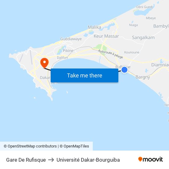 Gare De Rufisque to Université Dakar-Bourguiba map