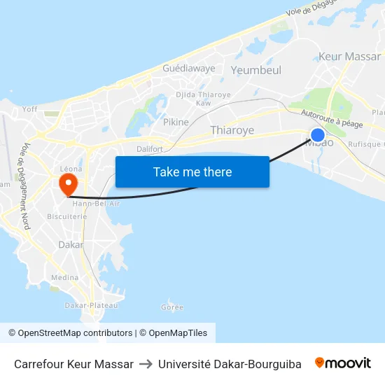 Carrefour Keur Massar to Université Dakar-Bourguiba map